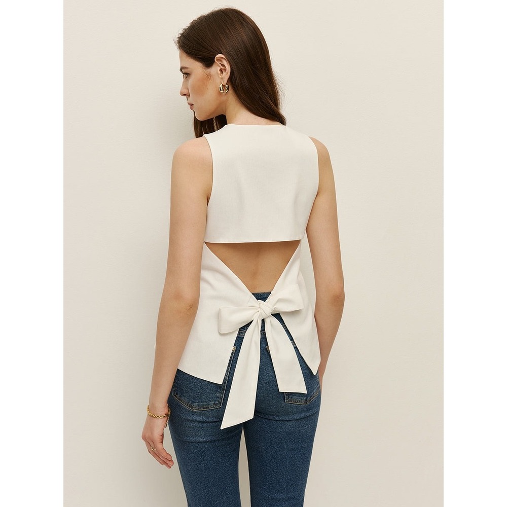 Commense Bow Back‎ Detail Sleeveless Top white size L